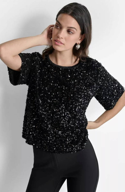 Бархатная блузка DKNY с пайетками 1159841891 (Черный XL)