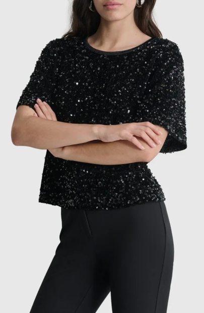 Бархатная блузка DKNY с пайетками 1159841891 (Черный XL)