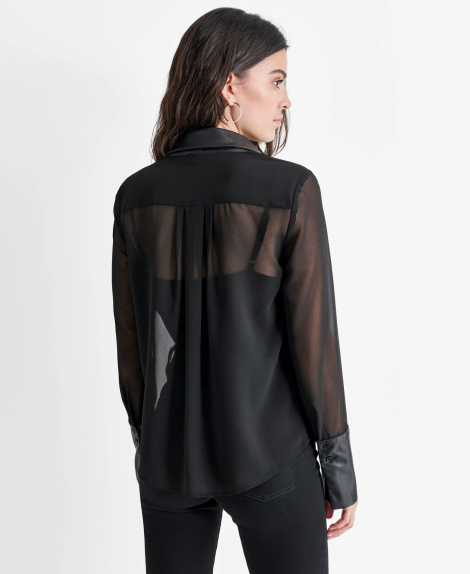 Женская прозрачная блузка DKNY со вставками из экокожи 1159846024 (Черный L)