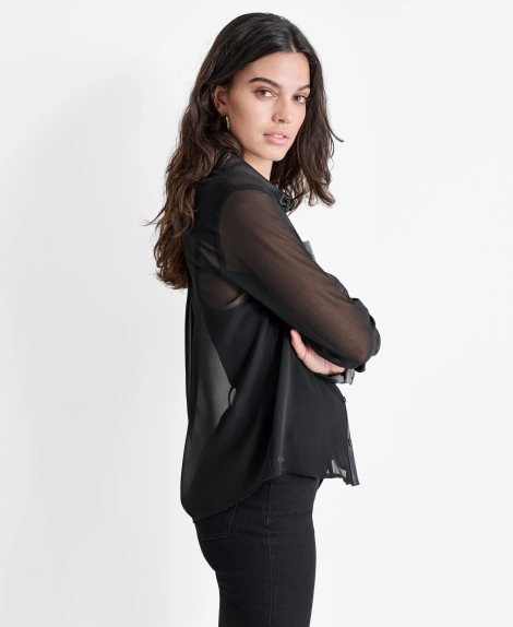 Женская прозрачная блузка DKNY со вставками из экокожи 1159846024 (Черный L)