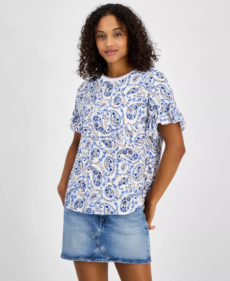 Женская блузка Tommy Hilfiger с рюшами 1159851674 (Голубой XS)