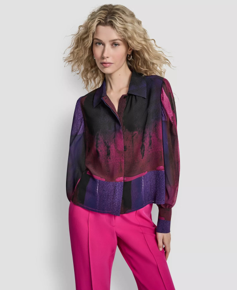 Женская полупрозрачная блузка DKNY 1161362921 (Розовый XS)