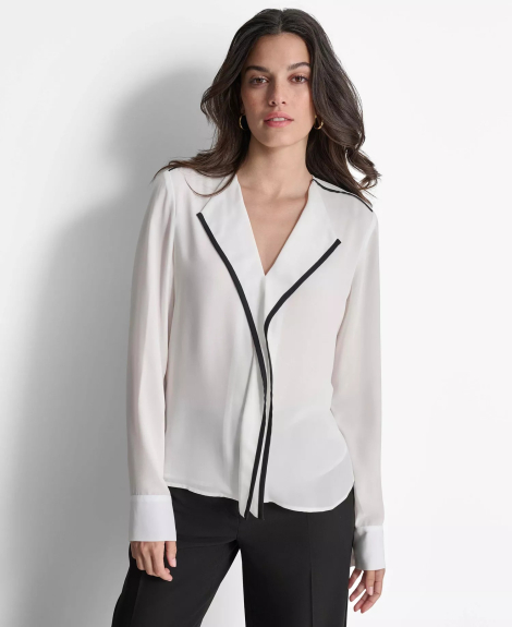 Жіноча напівпрозора блузка DKNY 1161363490 (Молочний S)