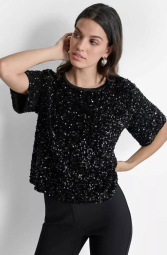 Бархатная блузка DKNY с пайетками 1159841891 (Черный XL)