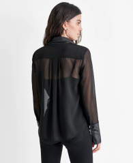 Женская прозрачная блузка DKNY со вставками из экокожи 1159846024 (Черный L)