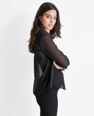 Женская прозрачная блузка DKNY со вставками из экокожи 1159846024 (Черный L)
