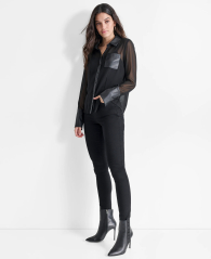 Женская прозрачная блузка DKNY со вставками из экокожи 1159846024 (Черный L)