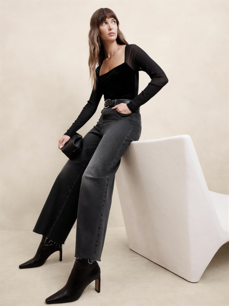 Женское боди Banana Republic с длинными рукавами 1159838965 (Черный XXL)