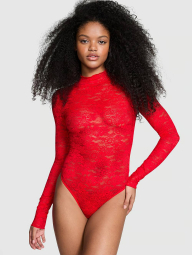 Женское полупрозрачное боди Victoria's Secret Pink кружевное 1159840202 (Красный L)