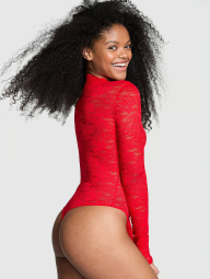Женское полупрозрачное боди Victoria's Secret Pink кружевное 1159840202 (Красный L)