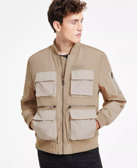 Чоловіча бомбер-куртка Guess з кишенями 1159847744 (Бежевий L)