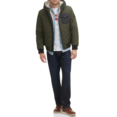 Мужской бомбер Levi's куртка с подкладкой из шерпы 1159853826 (Оливковый S)