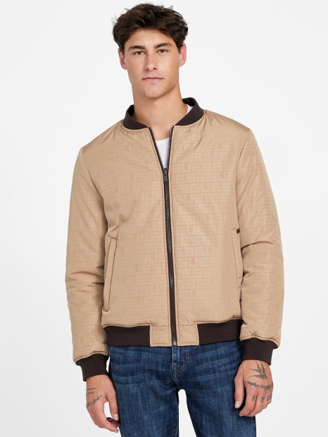 Мужская двусторонняя куртка-бомбер GUESS на молнии 1159854540 (Бежевый/Коричневый L)