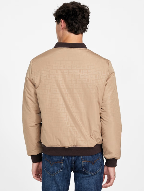 Мужская двусторонняя куртка-бомбер GUESS на молнии 1159854540 (Бежевый/Коричневый L)