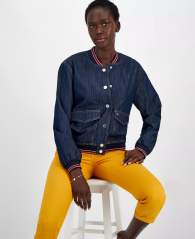 Женский джинсовый бомбер Tommy Hilfiger на кнопках 1159857901 (Синий XS)