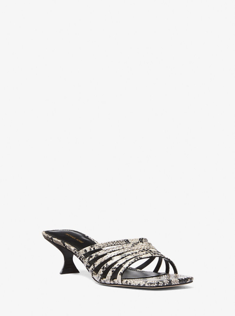 Женские кожаные босоножки Michael Kors на каблуке 40 (9 US) 26 см Черный/Бежевый 1159859507