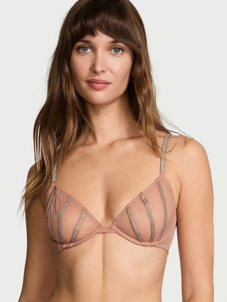Сетчатый бюстгальтер Victoria's Secret  со стразами 1159840894 (Розовый 38D)