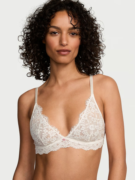 Мереживний бюстгальтер триангл Victoria's Secret напівпрозорий бралетт 1159849222 (Молочний L)