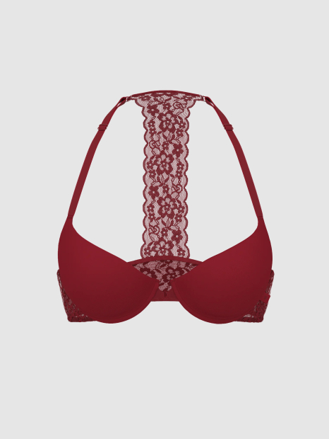Мереживний бюстгальтер з Т-подібною спинкою Victoria's Secret 1159862509 (Бордовий 34B)