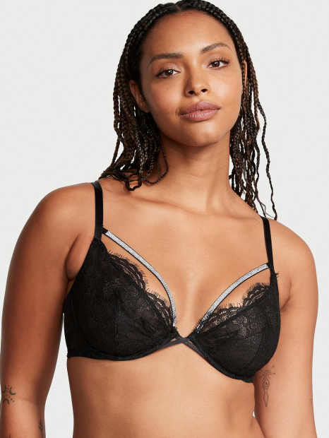 Мереживний бюстгальтер Victoria's Secret зі стразами 1159862406 (Чорний 34B)
