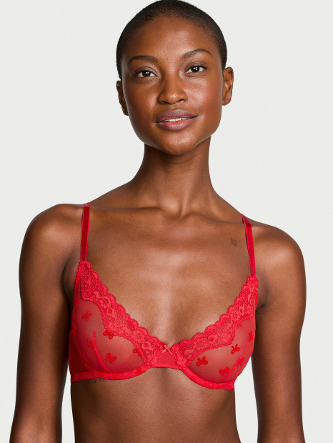Полупрозрачный бюстгальтер Victoria's Secret с бархатными бантиками 1159862588 (Красный 34D)