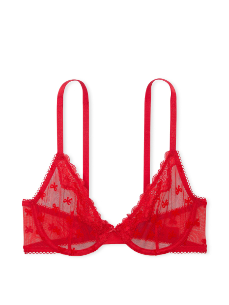 Полупрозрачный бюстгальтер Victoria's Secret с бархатными бантиками 1159862588 (Красный 34D)