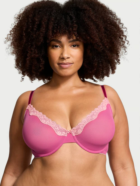 Сітчастий бюстгальтер з мереживним оздобленням Victoria's Secret 1159862714 (Рожевий 34B)