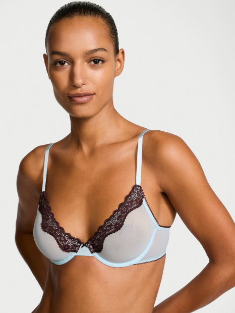 Сетчатый бюстгальтер с кружевной отделкой Victoria's Secret 1159862973 (Голубой 36B)
