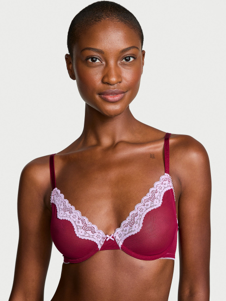 Сетчатый бюстгальтер с кружевной отделкой Victoria's Secret 1159862975 (Бордовый 34B)