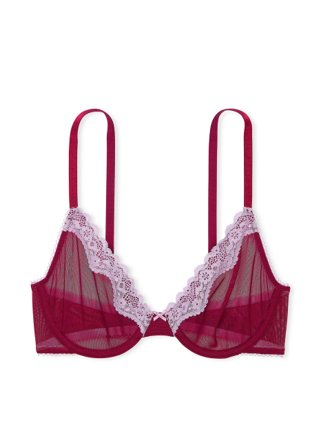 Сетчатый бюстгальтер с кружевной отделкой Victoria's Secret 1159862975 (Бордовый 34B)