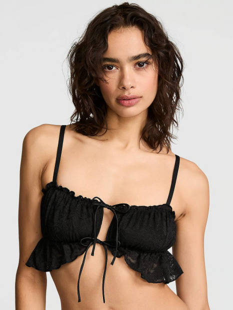 Кружевной бралетт Victoria's Secret Pink бра-топ с завязками спереди 1159863015 (Черный L)