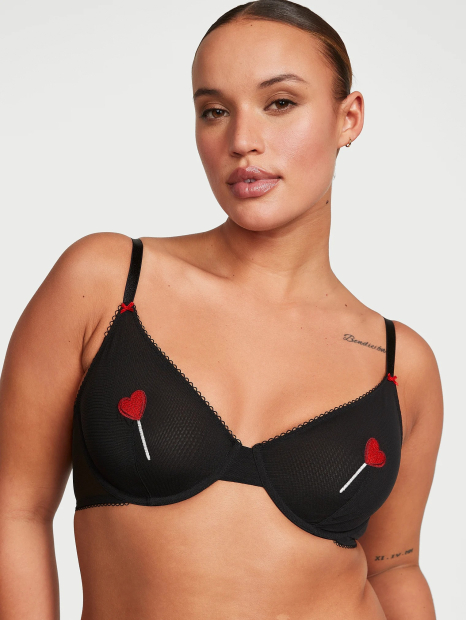 Сетчатый бюстгальтер Victoria's Secret с вышивкой 1159863792 (Черный 34B)