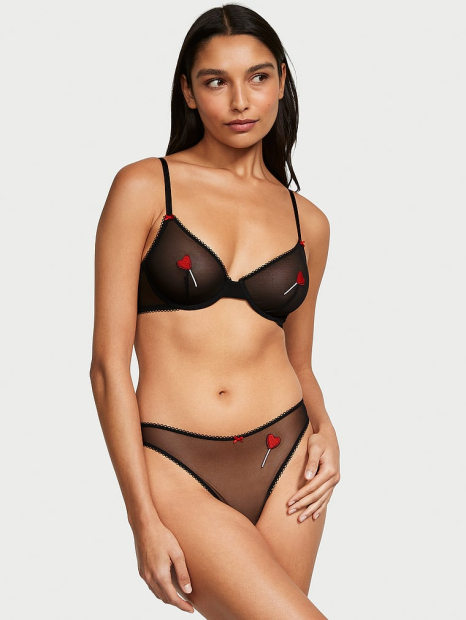 Сетчатый бюстгальтер Victoria's Secret с вышивкой 1159863792 (Черный 34B)
