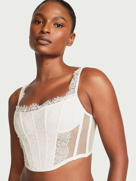 Сетчатый корсетный топ Victoria's Secret с кружевом 1159863825 (Молочный S)