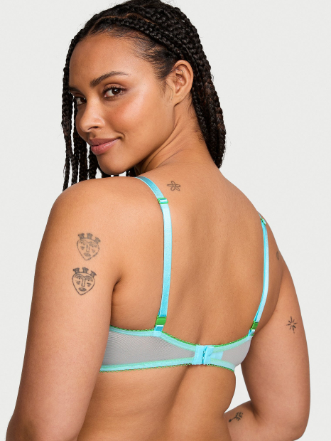 Сетчатый бюстгальтер с кружевной отделкой Victoria's Secret 1159863958 (Голубой 34B)