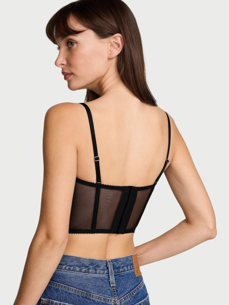 Сітчастий корсетний топ Victoria's Secret із вишивкою 1159904649 (Чорний XL)