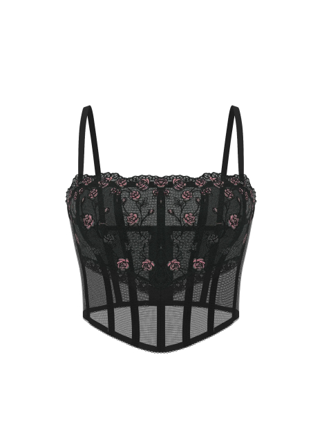 Сітчастий корсетний топ Victoria's Secret із вишивкою 1159904649 (Чорний XL)