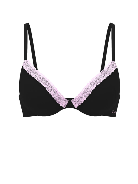 Бюстгальтер Super Push-Up Victoria's Secret Pink з мереживним оздобленням 1160246243 (Чорний 34B)