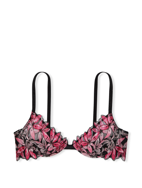 Бюстгальтер жіночий Victoria's Secret з квітковою вишивкою 1160364825 (Чорний/Рожевий 34D)