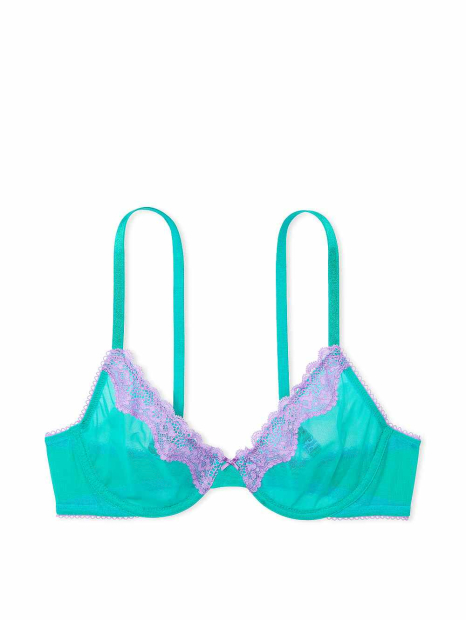 Сетчатый бюстгальтер с кружевной отделкой Victoria's Secret 1160517790 (Бирюзовый 32B)