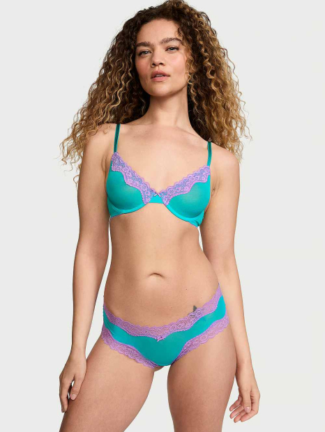 Сетчатый бюстгальтер с кружевной отделкой Victoria's Secret 1160517790 (Бирюзовый 32B)