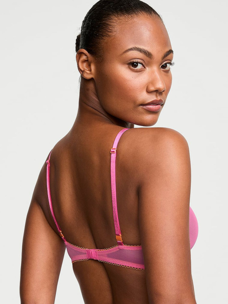 Сетчатый бюстгальтер с кружевной отделкой Victoria's Secret 1160519439 (Розовый 32B)