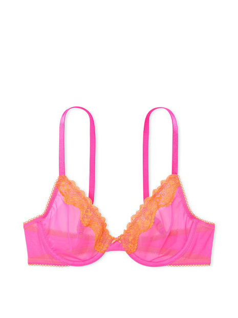Сетчатый бюстгальтер с кружевной отделкой Victoria's Secret 1160519439 (Розовый 32B)