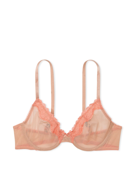 Сетчатый бюстгальтер с кружевной отделкой Victoria's Secret 1160521980 (Бежевый 32B)