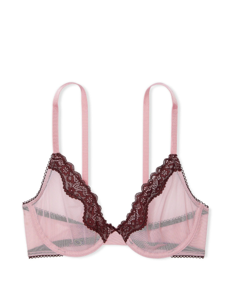 Сетчатый бюстгальтер с кружевной отделкой Victoria's Secret 1160547274 (Розовый 32C)