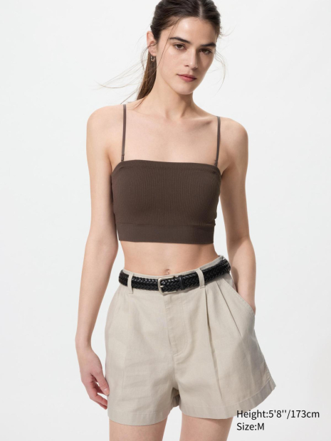 Бюстгальтер-топ із чашками UNIQLO в рубчик 1160667255 (Коричневий M)