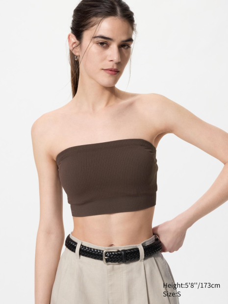 Бюстгальтер-топ із чашками UNIQLO в рубчик 1160667255 (Коричневий M)