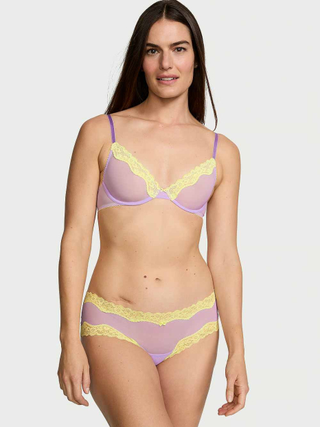 Сетчатый бюстгальтер с кружевной отделкой Victoria's Secret 1160761234 (Сиреневый 32B)