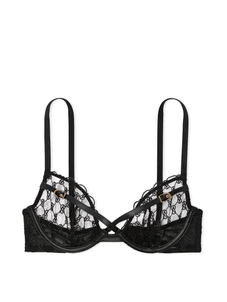 Сетчатый бюстгальтер Victoria's Secret с отделкой из экокожи 1162022366 (Черный 32C)