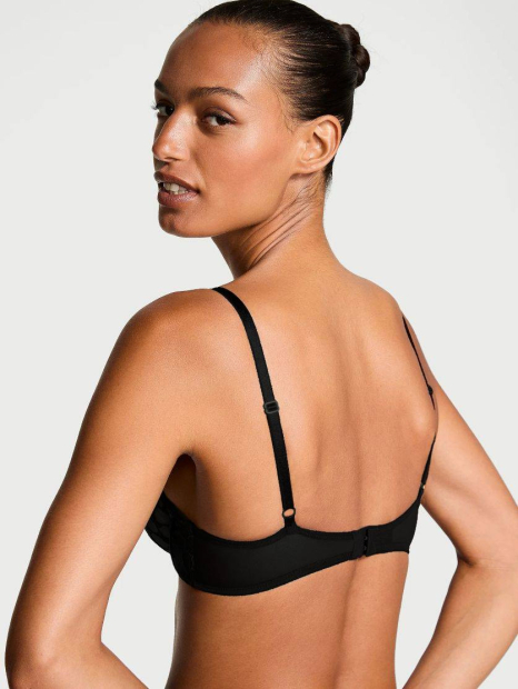 Сетчатый бюстгальтер Victoria's Secret с отделкой из экокожи 1162022366 (Черный 32C)